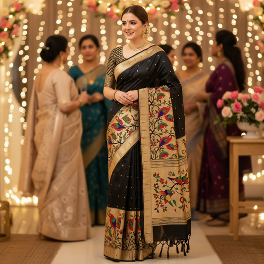 PAITHANI SILK (TSM PT BigBDR011) - Black