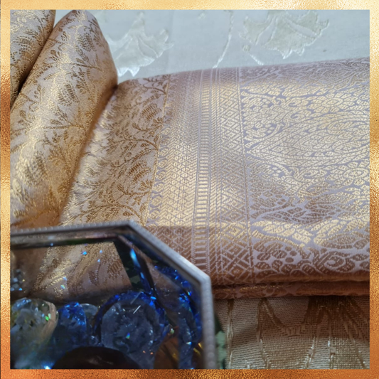 Bridal Kanjivaram Saree-Flesh Pink Body-Gold work & Golden Zari. Perfect for weddings & festive wear. Handpicked collection at The Saree Mahal