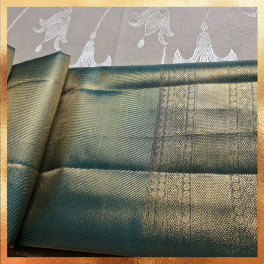 Bridal Kanjivaram Saree- Gold Green with Golden Zari. Perfect for weddings & festive wear. Handpicked collection at The Saree Mahal