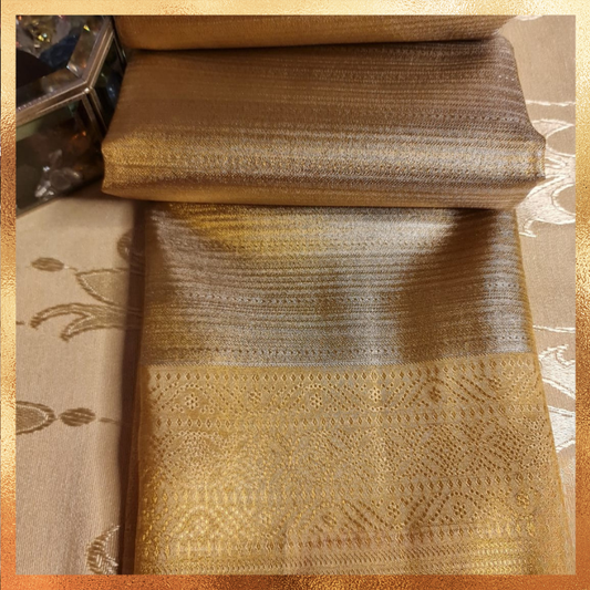 Bridal Kanjivaram gold silver body with gold border & golden zari. Perfect for weddings & festive wear. Handpicked collection at The Saree Mahal