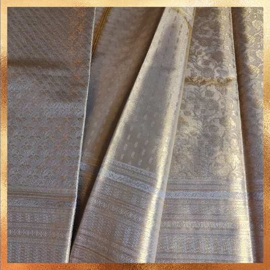Bridal Kanjivaram Lavendar Mauve body with gold work & golden zari. Perfect for weddings & festive wear. Handpicked collection at The Saree Mahal
