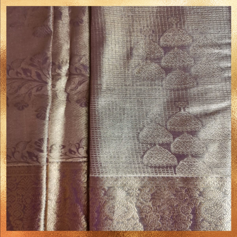 Bridal Kanjivaram Lavendar Mauve dual tone body with gold border & golden zari. Perfect for weddings & festive wear. Handpicked collection at The Saree Mahal