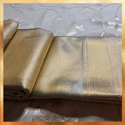 Bridal Kanjivaram Mint Green body with gold border & golden zari. Perfect for weddings & festive wear. Handpicked collection at The Saree Mahal