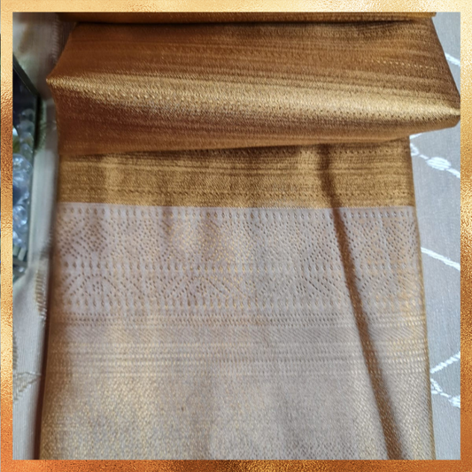 Bridal Kanjivaram golden body with beige border & golden zari. Perfect for weddings & festive wear. Handpicked collection at The Saree Mahal