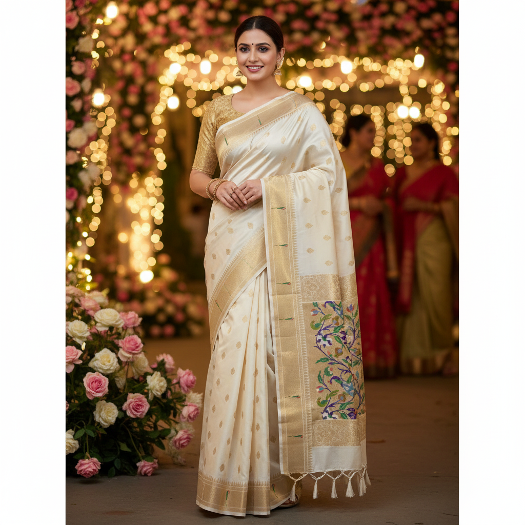 PAITHANI SILK (TSM PT023) - Cream Gold