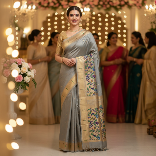 PAITHANI SILK (TSM PT022) - Grey Gold