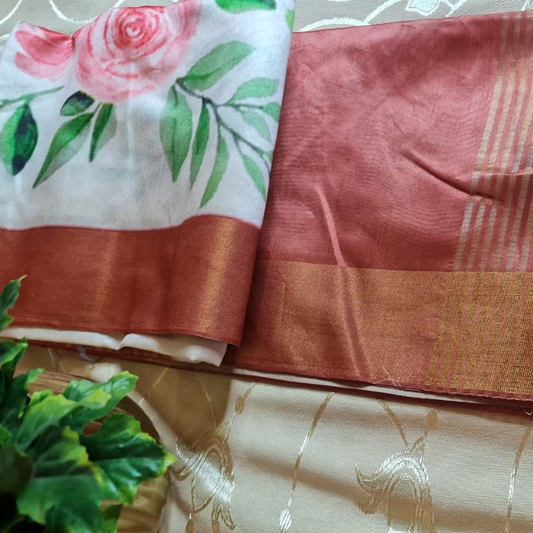 Kosa Silk (TSM KSD001) : Rust & Ivory Rose Bloom