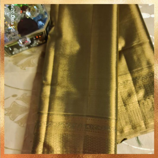 Bridal Kanjivaram Saree in Mehndi Green Color Body with Golden Zari Border 