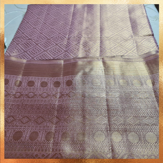 Bridal Kanjivaram Saree in Onion Pink Gold Color Body with Golden Zari Body & Border