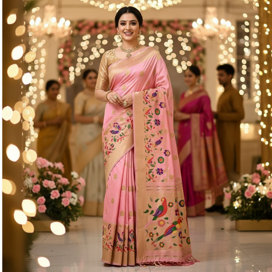 PAITHANI SILK (TSM PT BigBDR013) - Light Pink