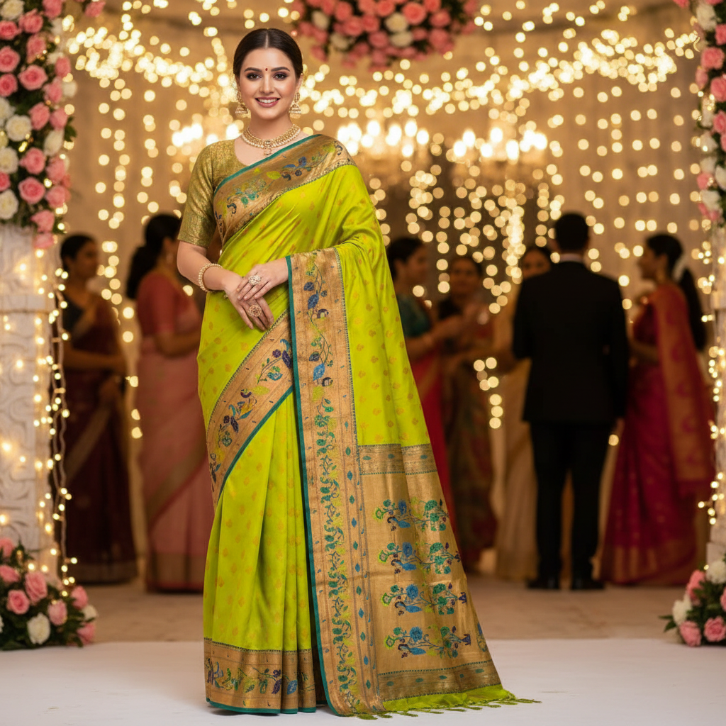 PAITHANI SILK (TSM PT002) - Lime Green