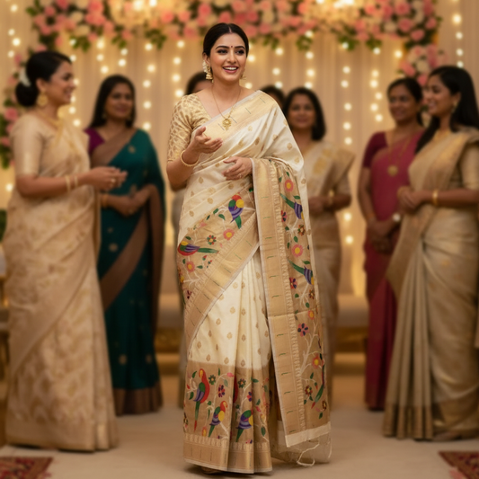 PAITHANI SILK (TSM PT BigBDR009) - Cream