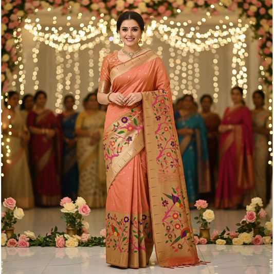 PAITHANI SILK (TSM PT BigBDR014) - Peach