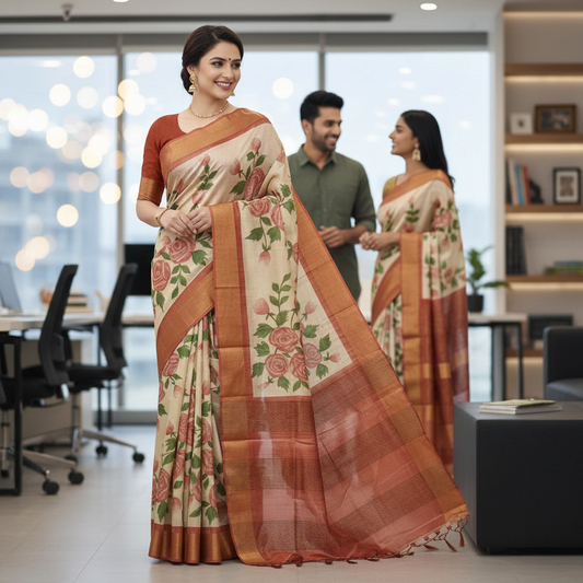 Kosa Silk (TSM KSD001) : Rust & Ivory Rose Bloom