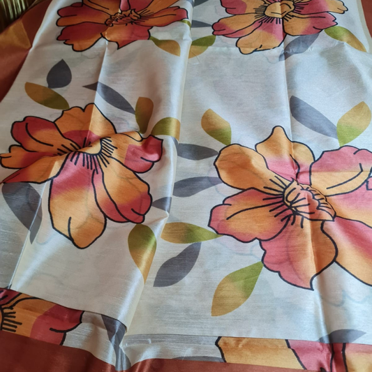Kosa Silk (TSM KSD002) : Large Floral Rust Blossom