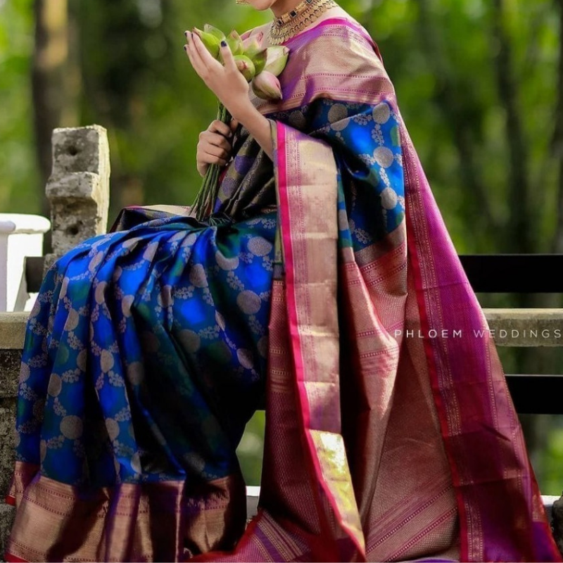 Soft Silk (TSM SS003) : Royal Blue Magenta Red Jacquard
