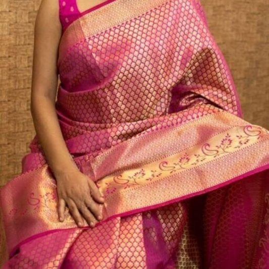Soft Silk (TSM SS005) : Rose Pink Golden Jacquard