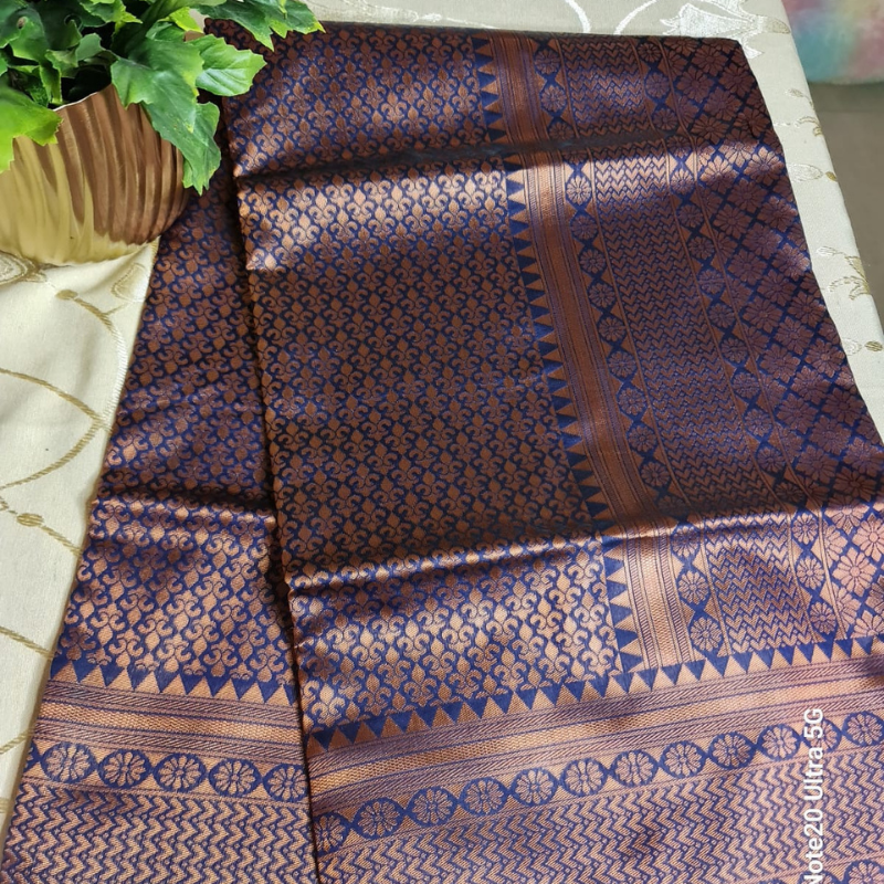 Soft Silk (TSM SS007) : Navy Blue Copper Jacquard