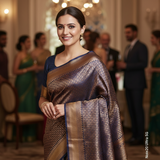 Soft Silk (TSM SS007) : Navy Blue Copper Jacquard