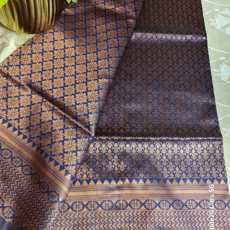 Soft Silk (TSM SS007) : Navy Blue Copper Jacquard