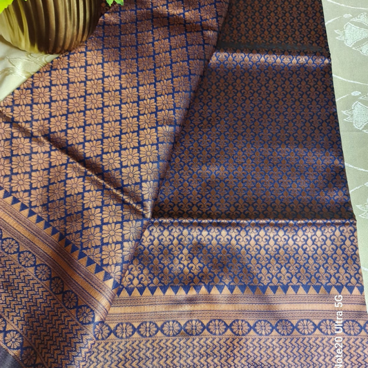 Soft Silk (TSM SS007) : Navy Blue Copper Jacquard