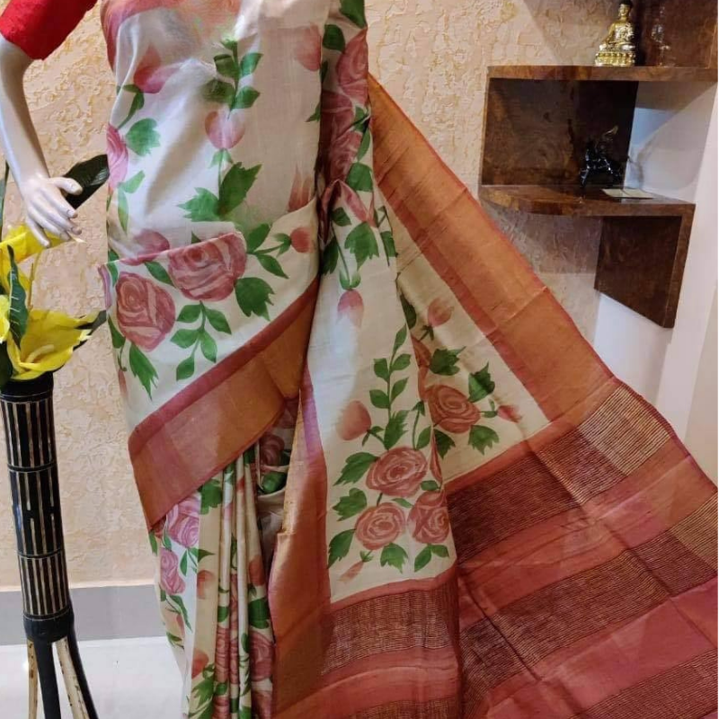 Kosa Silk (TSM KSD001) : Rust & Ivory Rose Bloom