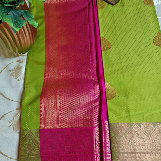 KANCHI SEMI SILK (TSM_KSS002) - Light Green Magenta