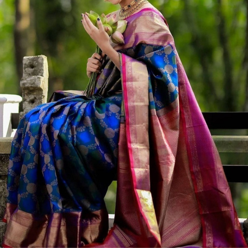 Soft Silk (TSM SS003) : Royal Blue Magenta Red Jacquard