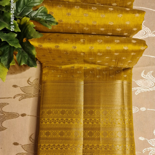 Golden Yellow Small Butta Tussar silk saree with natural shine & sheen, zari border-Elegant & Lightweight