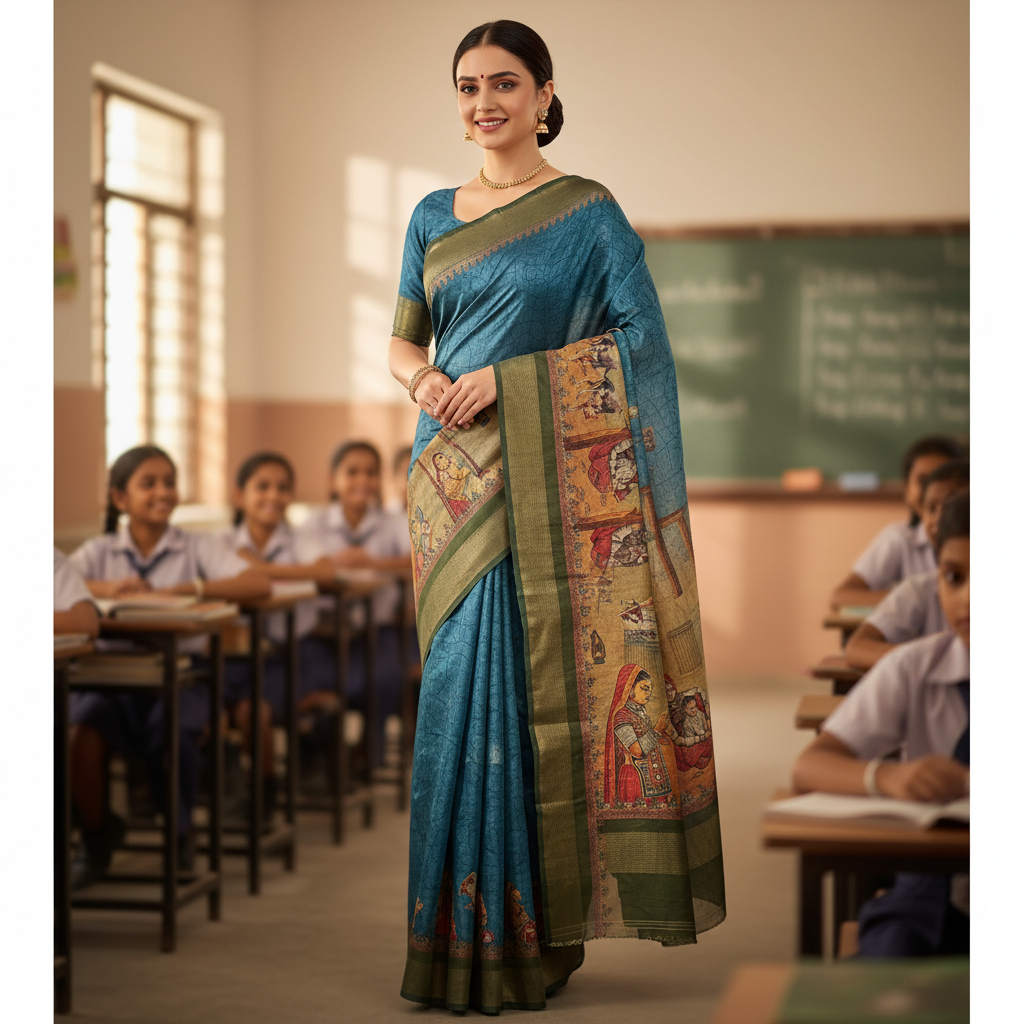 TUSSAR KALAMKARI (TSM Kalamkari002) - Blue