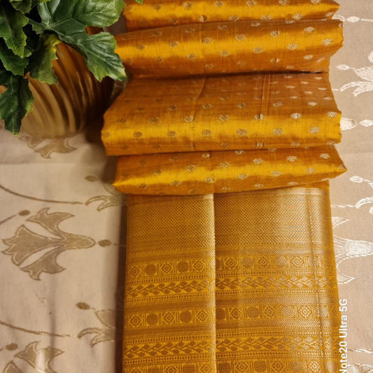 Golden Light Orange Small Butta Tussar silk saree with natural shine & sheen, zari border-Elegant & Lightweight