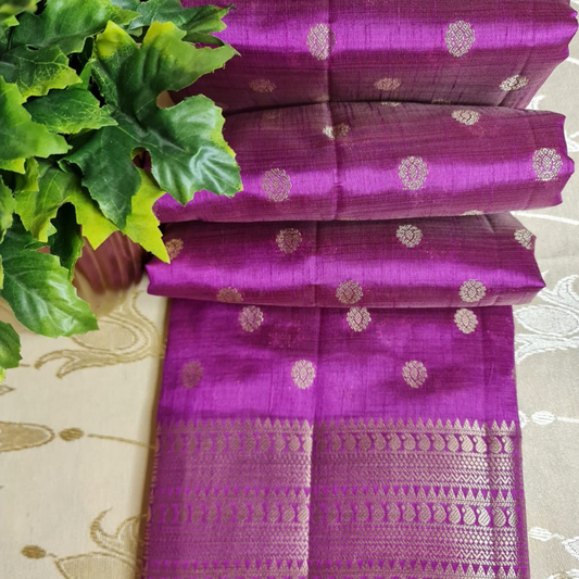 Magenta Tussar silk saree with natural shine & sheen, zari border-Elegant & Lightweight