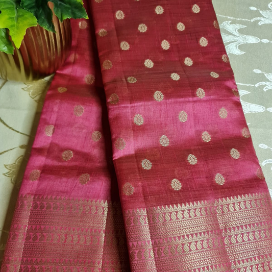Rose Pink Tussar silk saree with natural shine & sheen, zari border-Elegant & Lightweight